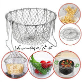 Stainless Steel Multi-Functional Foldable Chef Basket – Deluxe Kitchen Colander, Mesh Steam, Rinse, Strain & Fry Basket