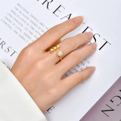 Golden "Luminous Sphere" Zircon Open Ring – Modern Glamour