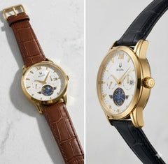 Luxury Men's Skeleton Watch - Gold Tone Case with Open-Heart Movement & Embossed Leather Strap