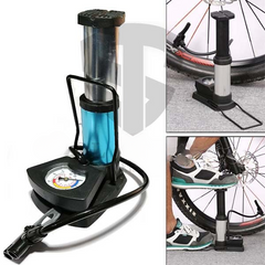 Foot And Hand Air Pump With Air Pressure Gauge | Fast Portable Car, Bike & Cycle Inflator