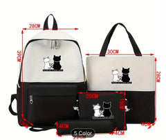 The Ultimate 5-in-1 School Bag with Handbag, Crossbody Pouch, Pencil Case & Lunch Bag: Adorable Cat Print Collection