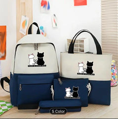 The Ultimate 5-in-1 School Bag with Handbag, Crossbody Pouch, Pencil Case & Lunch Bag: Adorable Cat Print Collection