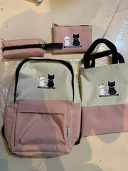 The Ultimate 5-in-1 School Bag with Handbag, Crossbody Pouch, Pencil Case & Lunch Bag: Adorable Cat Print Collection