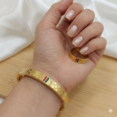 Timeless Radiance: Gucci Gold Plated Stainless Steel Bangles & Matching Ring Set