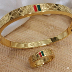 Timeless Radiance: Gucci Gold Plated Stainless Steel Bangles & Matching Ring Set