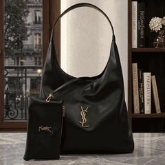 Luxury YSL Imported Tote Bag (Large Capacity) – High-Quality Black Leather Shoulder Bag with Pouch | Premium Designer Bag (without box) 🖤