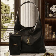Luxury YSL Imported Tote Bag (Large Capacity) – High-Quality Black Leather Shoulder Bag with Pouch | Premium Designer Bag (without box) 🖤