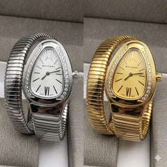 Triple-Wrap Snake Watch: Diamond-Set Bezel Luxury Fashion Accessory | Premium Snake-Style Coil Watch (with Box)