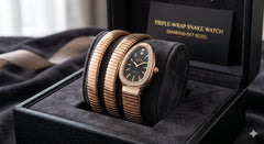 Triple-Wrap Snake Watch: Diamond-Set Bezel Luxury Fashion Accessory | Premium Snake-Style Coil Watch (with Box)