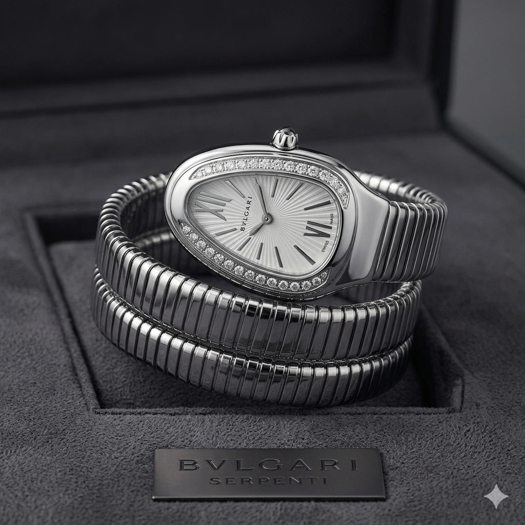 Triple-Wrap Snake Watch: Diamond-Set Bezel Luxury Fashion Accessory | Premium Snake-Style Coil Watch (with Box)