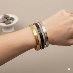 The Architect’s Cuff: Premium Unisex Geometric Bangle Bracelet – 18K Gold, Silver & Matte Black Stainless Steel