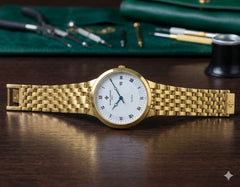 Classic Gold-Plated Men's Quartz Watch - Luxury Inspired Vacheron & Longines Style Dress Watches with Date Display & Link Bracelet ( golden with golden dial )